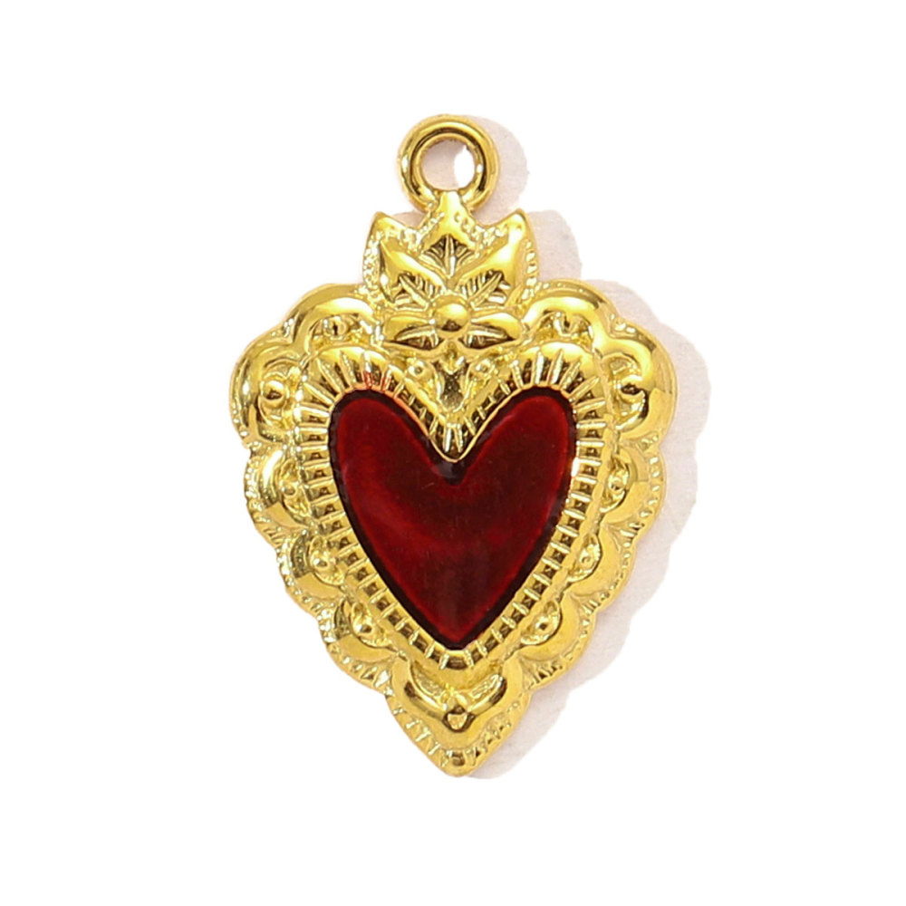 6pcs/pack Red Enamel Crown Heart Stainless Steel DIY Earring Charms Women Jewelry Sun Crescent Hamsa Hand Pendant Necklace Making