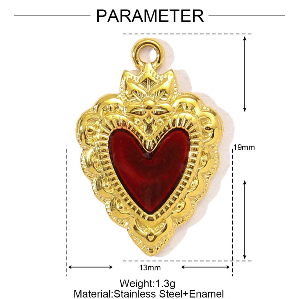 6pcs/pack Red Enamel Crown Heart Stainless Steel DIY Earring Charms Women Jewelry Sun Crescent Hamsa Hand Pendant Necklace Making
