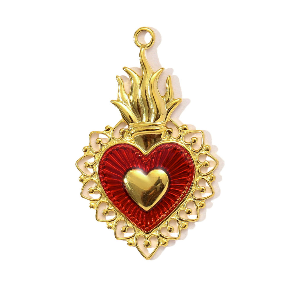 6pcs/pack Red Enamel Crown Heart Stainless Steel DIY Earring Charms Women Jewelry Sun Crescent Hamsa Hand Pendant Necklace Making