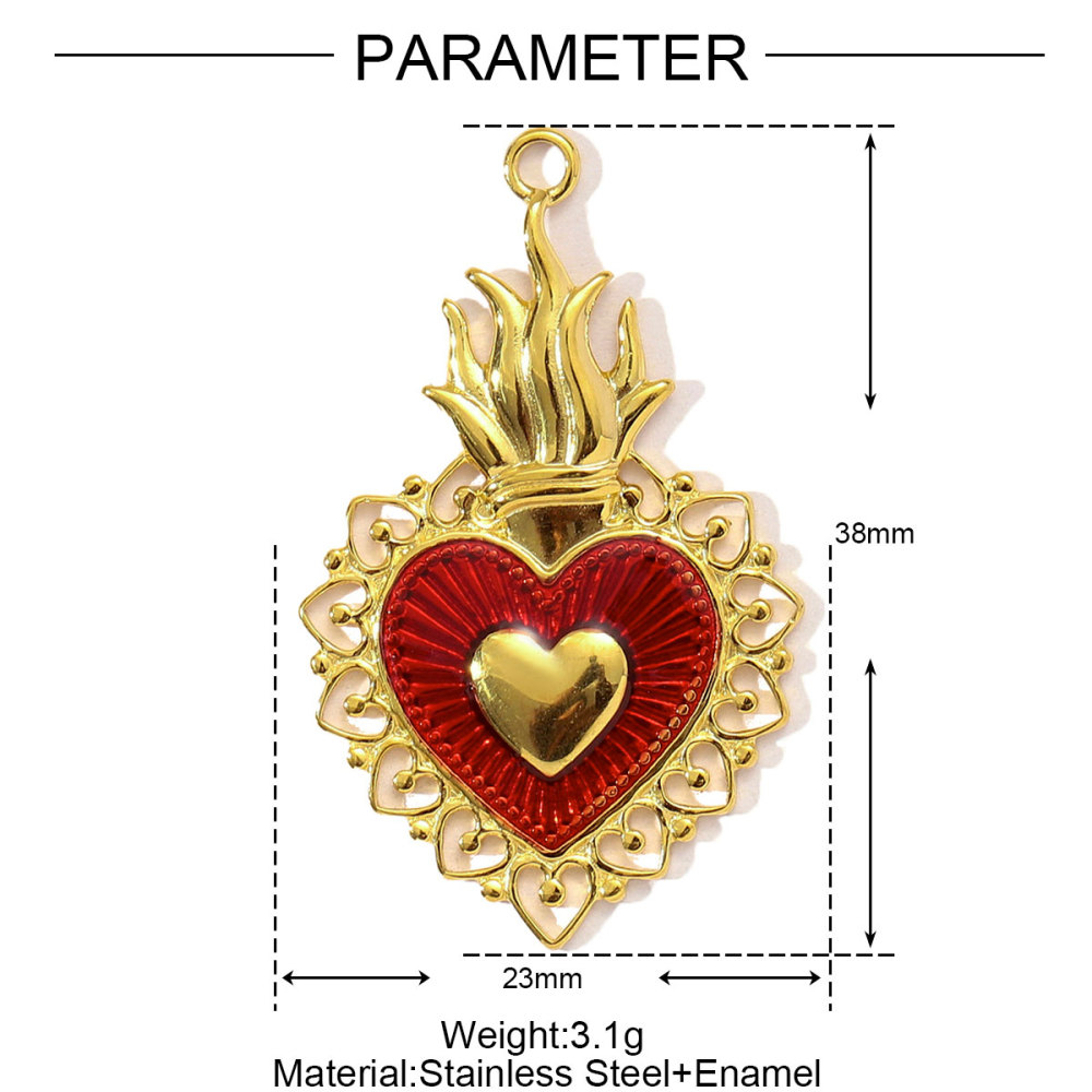 6pcs/pack Red Enamel Crown Heart Stainless Steel DIY Earring Charms Women Jewelry Sun Crescent Hamsa Hand Pendant Necklace Making
