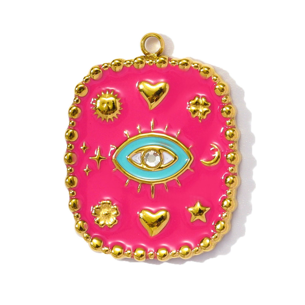 6pcs/pack Red Enamel Crown Heart Stainless Steel DIY Earring Charms Women Jewelry Sun Crescent Hamsa Hand Pendant Necklace Making