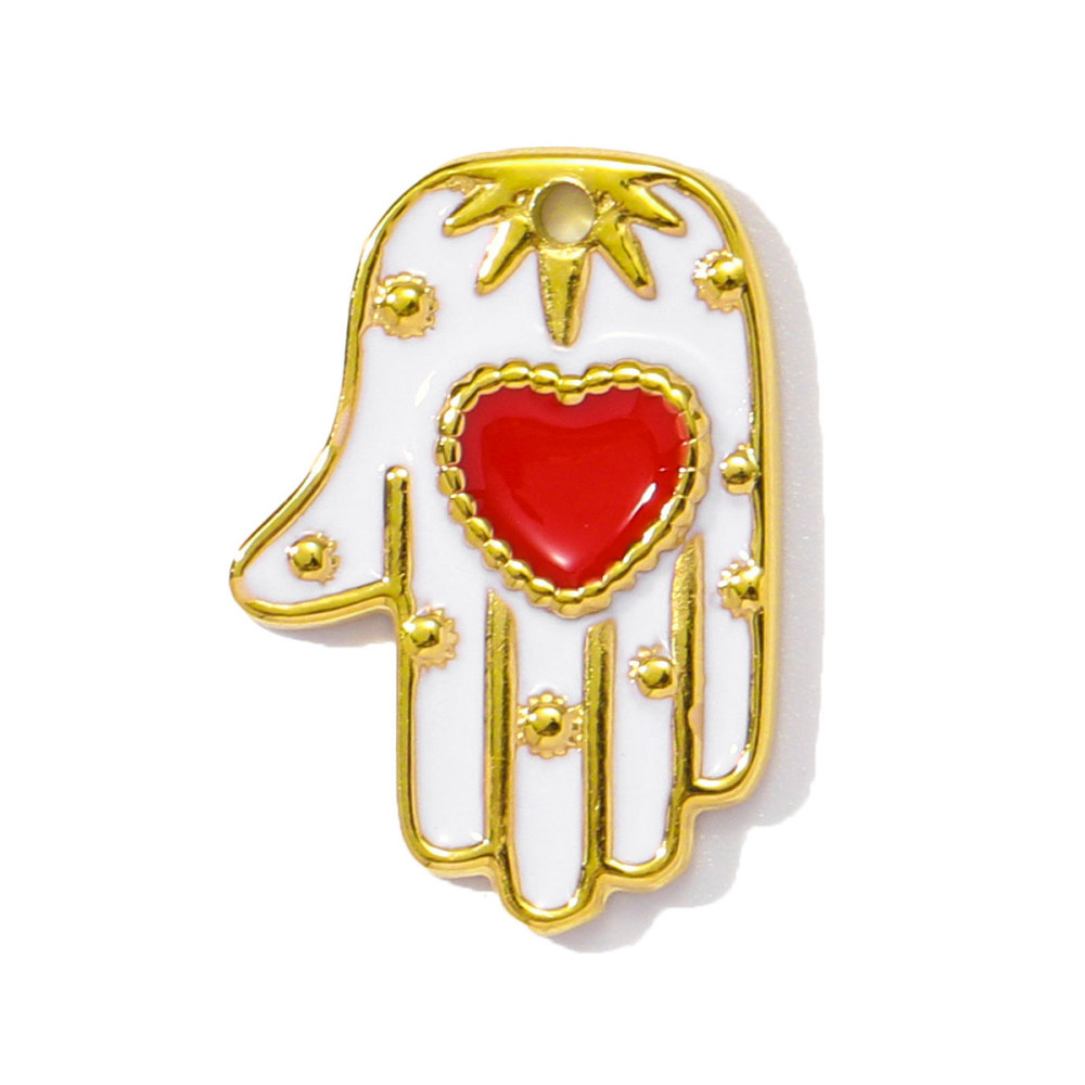 6pcs/pack Red Enamel Crown Heart Stainless Steel DIY Earring Charms Women Jewelry Sun Crescent Hamsa Hand Pendant Necklace Making
