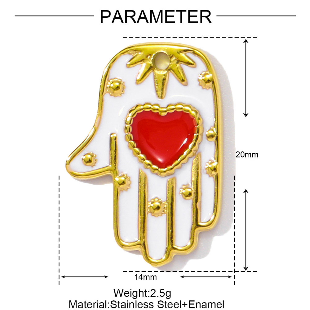 6pcs/pack Red Enamel Crown Heart Stainless Steel DIY Earring Charms Women Jewelry Sun Crescent Hamsa Hand Pendant Necklace Making