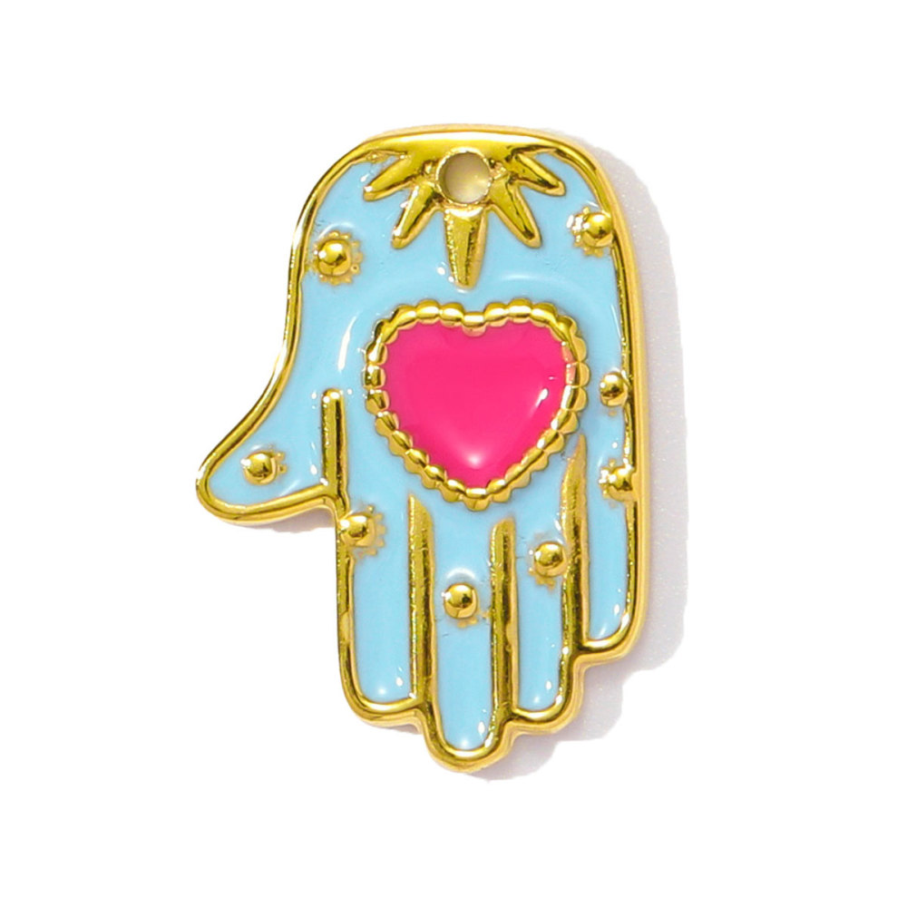 6pcs/pack Red Enamel Crown Heart Stainless Steel DIY Earring Charms Women Jewelry Sun Crescent Hamsa Hand Pendant Necklace Making