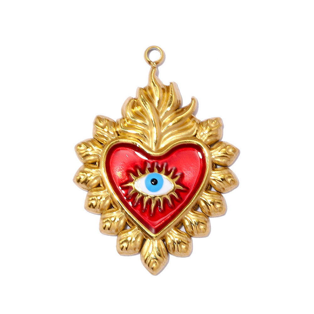 6pcs/pack Red Enamel Crown Heart Stainless Steel DIY Earring Charms Women Jewelry Sun Crescent Hamsa Hand Pendant Necklace Making