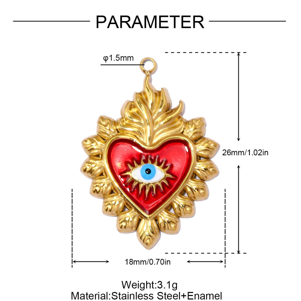 6pcs/pack Red Enamel Crown Heart Stainless Steel DIY Earring Charms Women Jewelry Sun Crescent Hamsa Hand Pendant Necklace Making