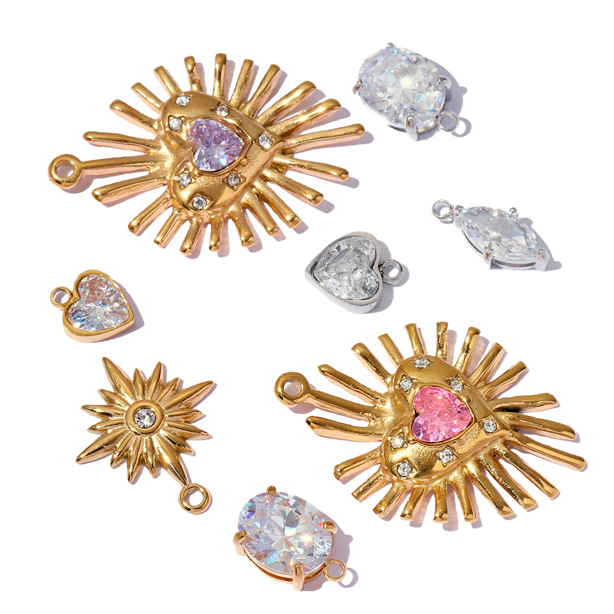 6pcs/pack Fashion Marquise Zircon Stainless Steel DIY Charm Women Star Jewelry Robot Heart Cherry Necklace Pendant Bracelet Make