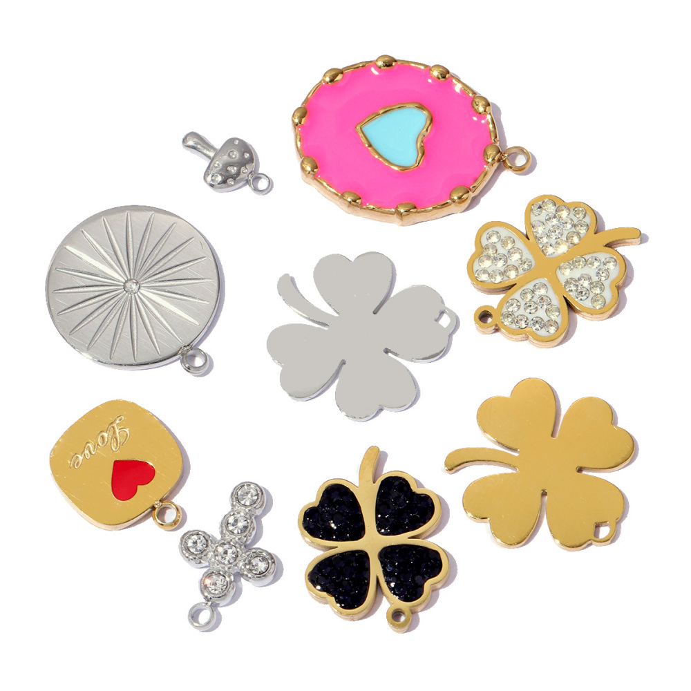 6pcs/pack 18k Real Gold Vacuum Plated Lock Flower Star Stainless Steel DIY Charm Women Jewelry Clover Heart Necklace Pendants