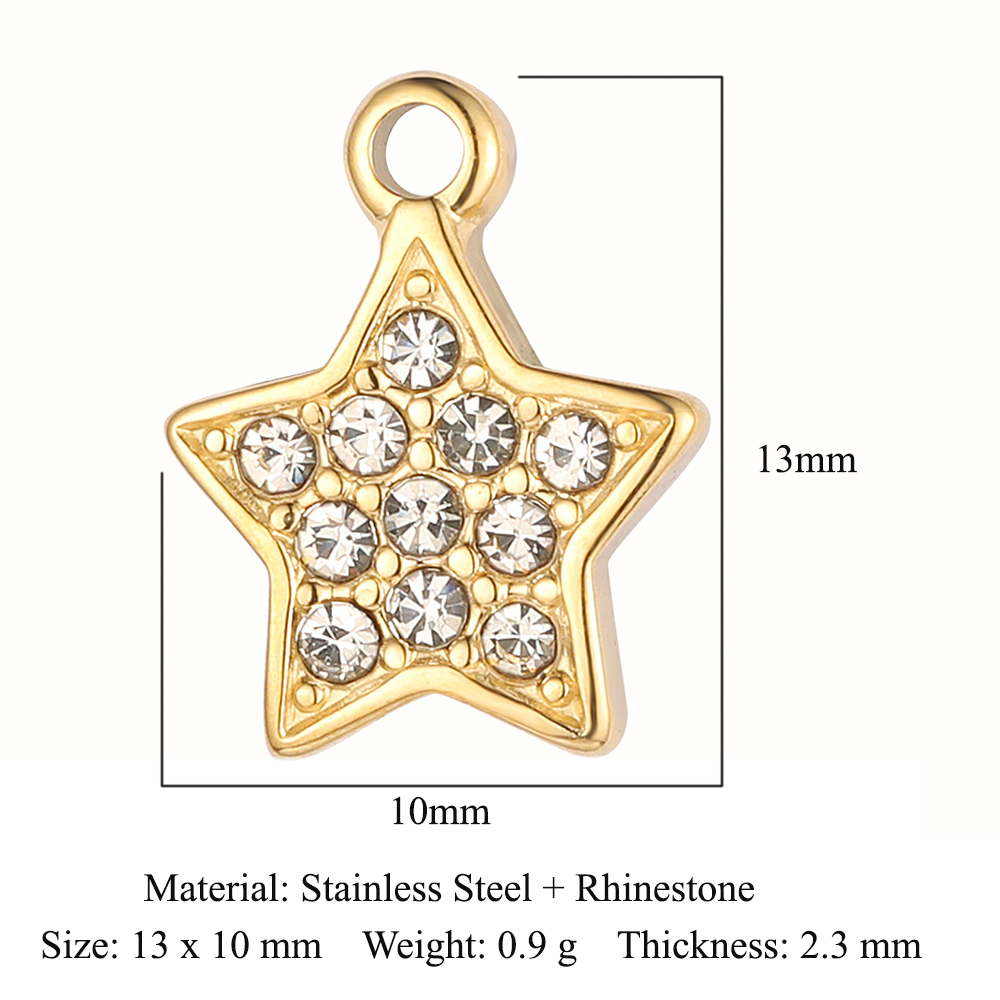 6pcs/pack 18k Real Gold Vacuum Plated Lock Flower Star Stainless Steel DIY Charm Women Jewelry Clover Heart Necklace Pendants