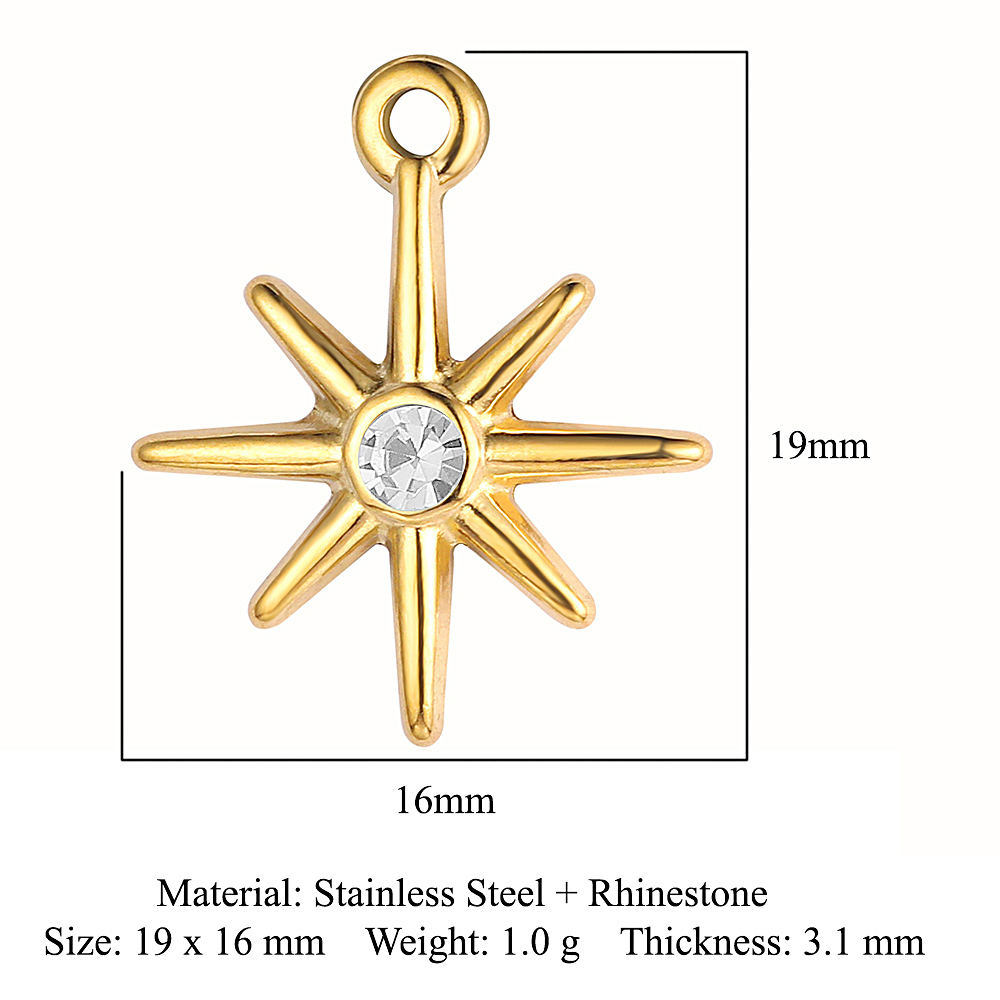 6pcs/pack 18k Real Gold Vacuum Plated Lock Flower Star Stainless Steel DIY Charm Women Jewelry Clover Heart Necklace Pendants