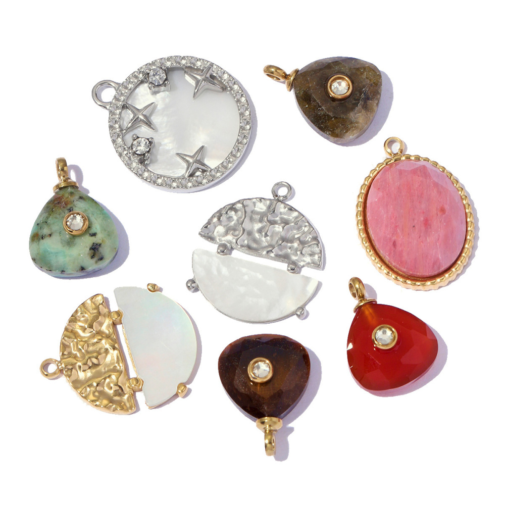 6pcs/pack Stainless Steel Cute Shell Heart DIY Charms Women Cross Trendy Sunflower Natural Stone Pendants Necklace Making Jewelry