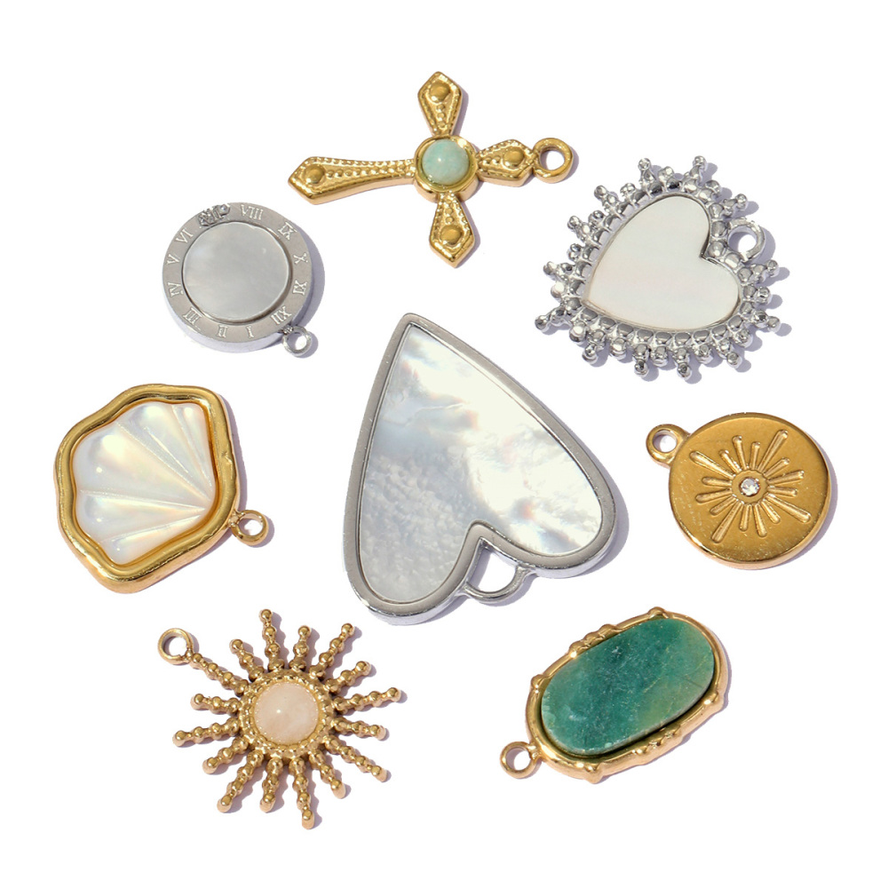 6pcs/pack Stainless Steel Cute Shell Heart DIY Charms Women Cross Trendy Sunflower Natural Stone Pendants Necklace Making Jewelry