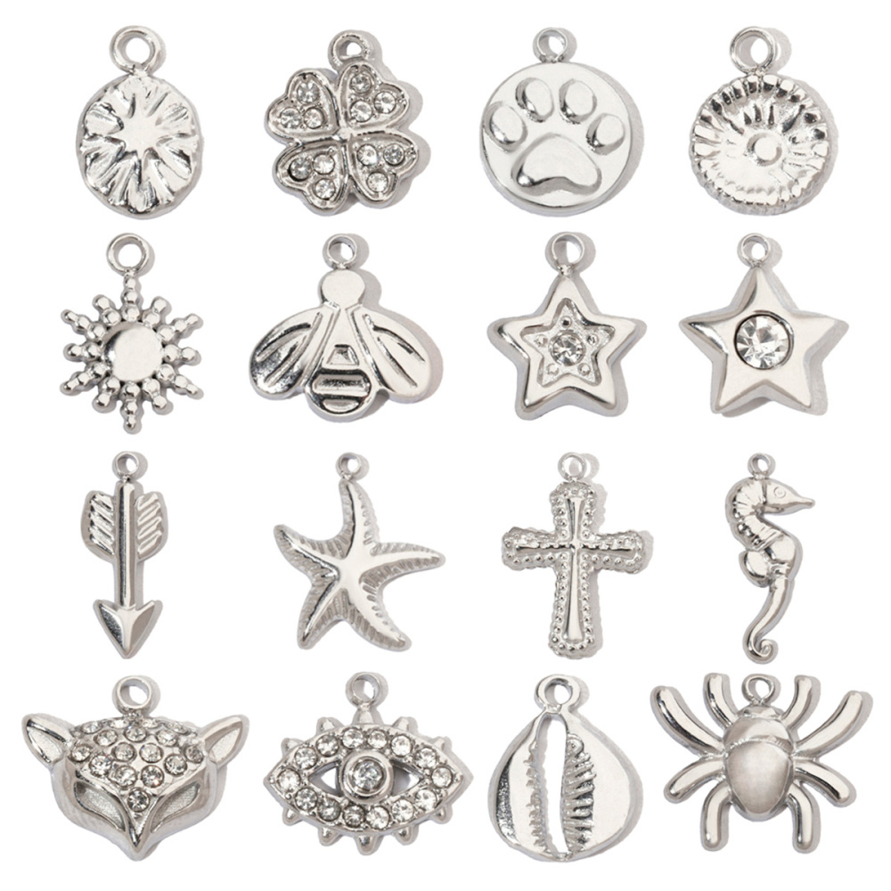 6pcs/pack Shell Bee Stainless Steel Diy Charms Women Star Clover Seahorse Earring Necklace Making Dog Paw Fox Pendant Wholesale