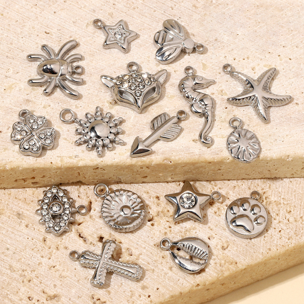 6pcs/pack Shell Bee Stainless Steel Diy Charms Women Star Clover Seahorse Earring Necklace Making Dog Paw Fox Pendant Wholesale