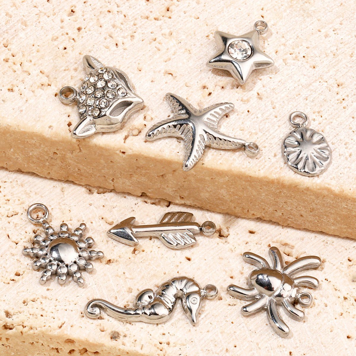 6pcs/pack Shell Bee Stainless Steel Diy Charms Women Star Clover Seahorse Earring Necklace Making Dog Paw Fox Pendant Wholesale