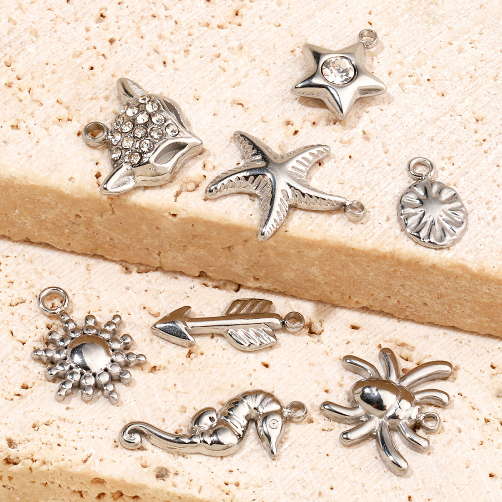 6pcs/pack Shell Bee Stainless Steel Diy Charms Women Star Clover Seahorse Earring Necklace Making Dog Paw Fox Pendant Wholesale