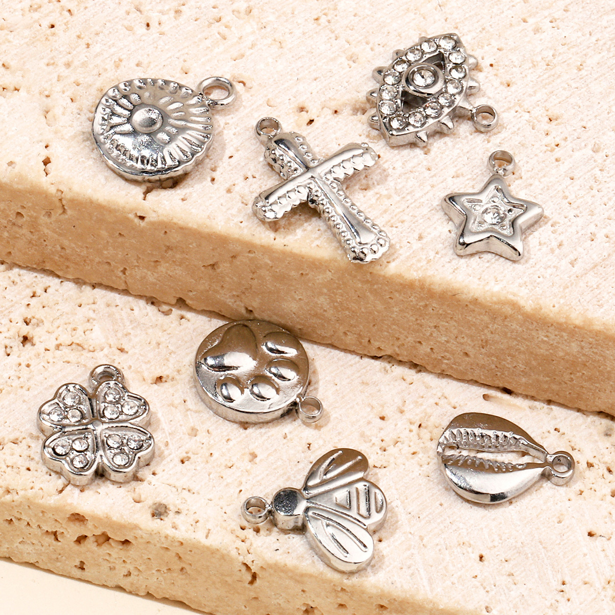 6pcs/pack Shell Bee Stainless Steel Diy Charms Women Star Clover Seahorse Earring Necklace Making Dog Paw Fox Pendant Wholesale