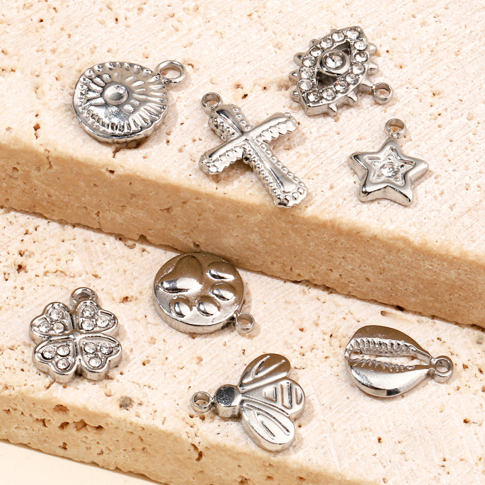 6pcs/pack Shell Bee Stainless Steel Diy Charms Women Star Clover Seahorse Earring Necklace Making Dog Paw Fox Pendant Wholesale