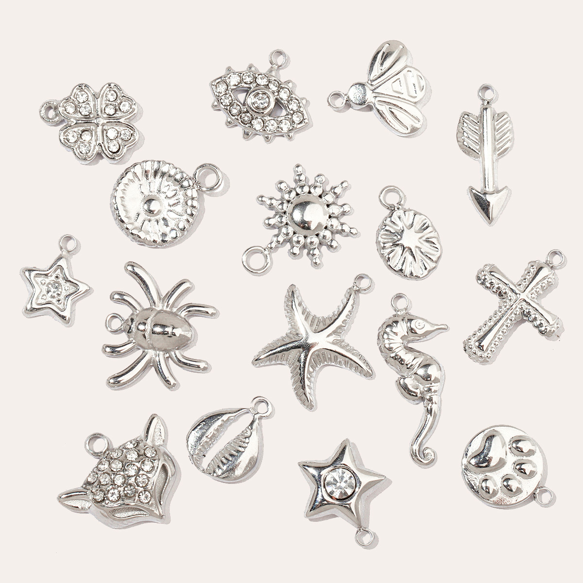 6pcs/pack Shell Bee Stainless Steel Diy Charms Women Star Clover Seahorse Earring Necklace Making Dog Paw Fox Pendant Wholesale
