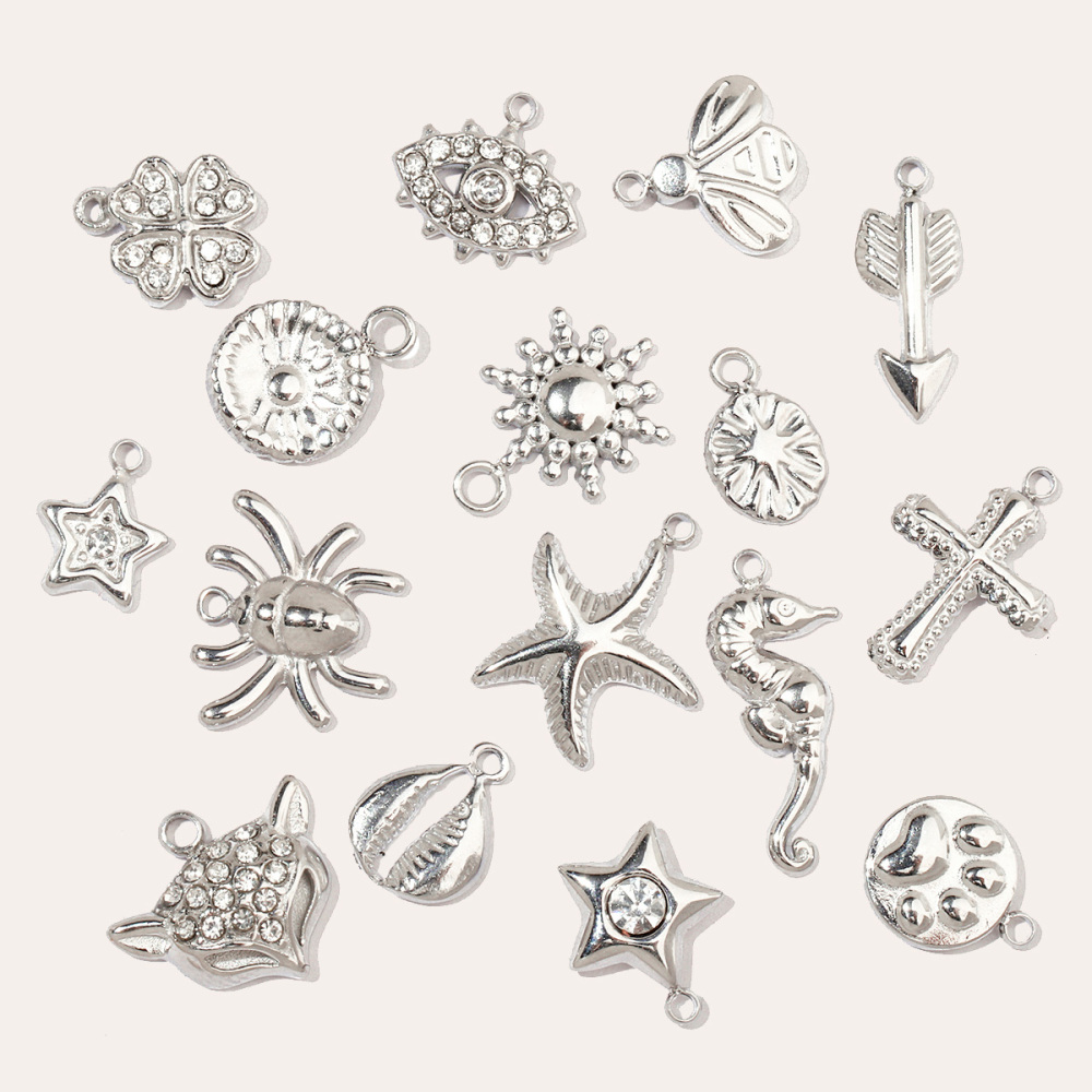 6pcs/pack Shell Bee Stainless Steel Diy Charms Women Star Clover Seahorse Earring Necklace Making Dog Paw Fox Pendant Wholesale