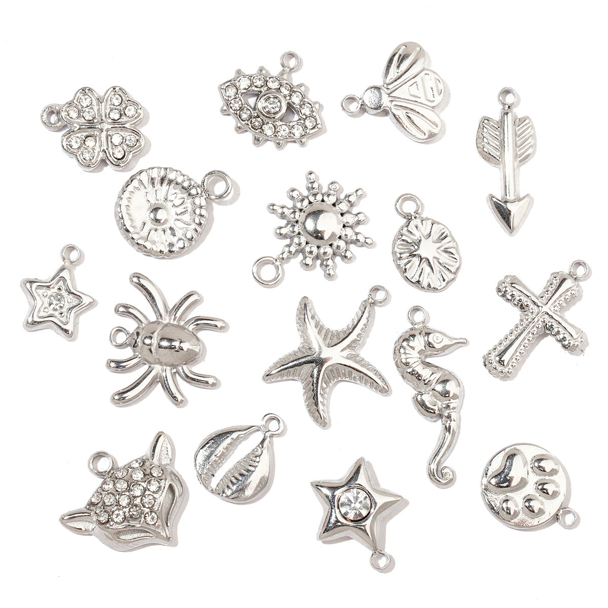 6pcs/pack Shell Bee Stainless Steel Diy Charms Women Star Clover Seahorse Earring Necklace Making Dog Paw Fox Pendant Wholesale