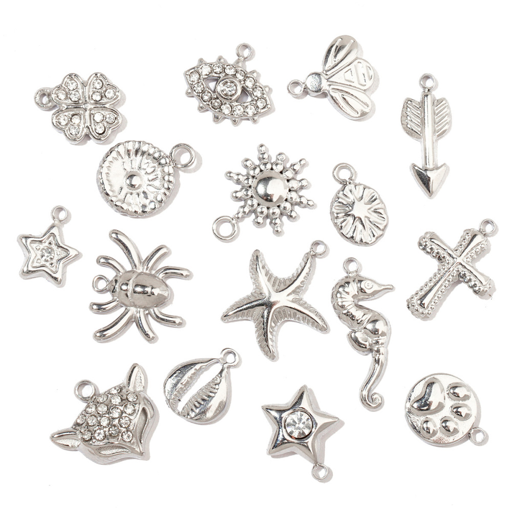 6pcs/pack Shell Bee Stainless Steel Diy Charms Women Star Clover Seahorse Earring Necklace Making Dog Paw Fox Pendant Wholesale