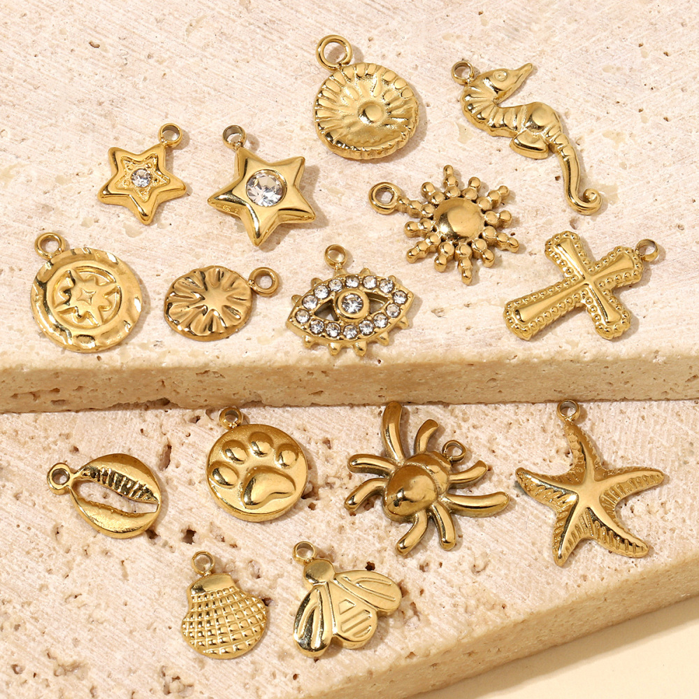 6pcs/pack Spider Bee Stainless Steel Diy Charms Women Star Clover Seahorse Earring Necklace Making Dog Paw Sun Pendant