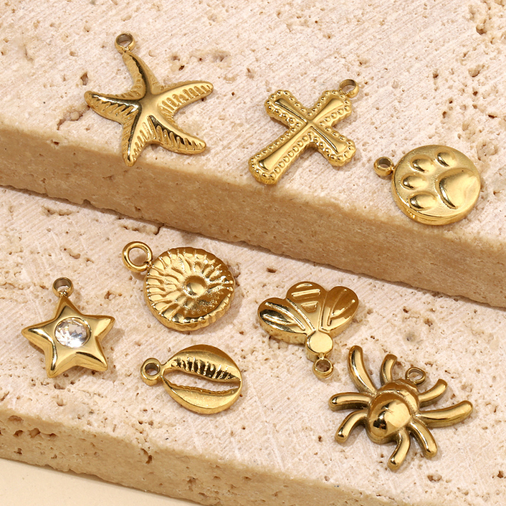 6pcs/pack Spider Bee Stainless Steel Diy Charms Women Star Clover Seahorse Earring Necklace Making Dog Paw Sun Pendant