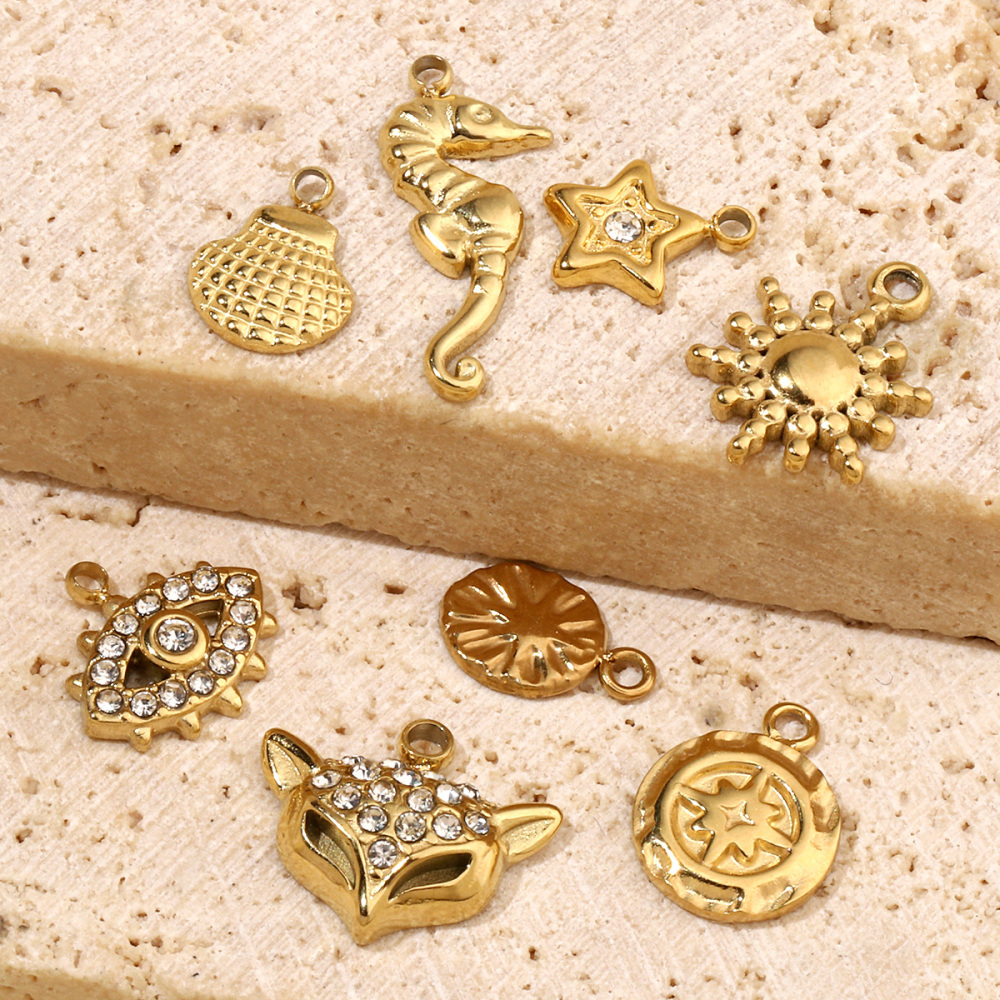 6pcs/pack Spider Bee Stainless Steel Diy Charms Women Star Clover Seahorse Earring Necklace Making Dog Paw Sun Pendant