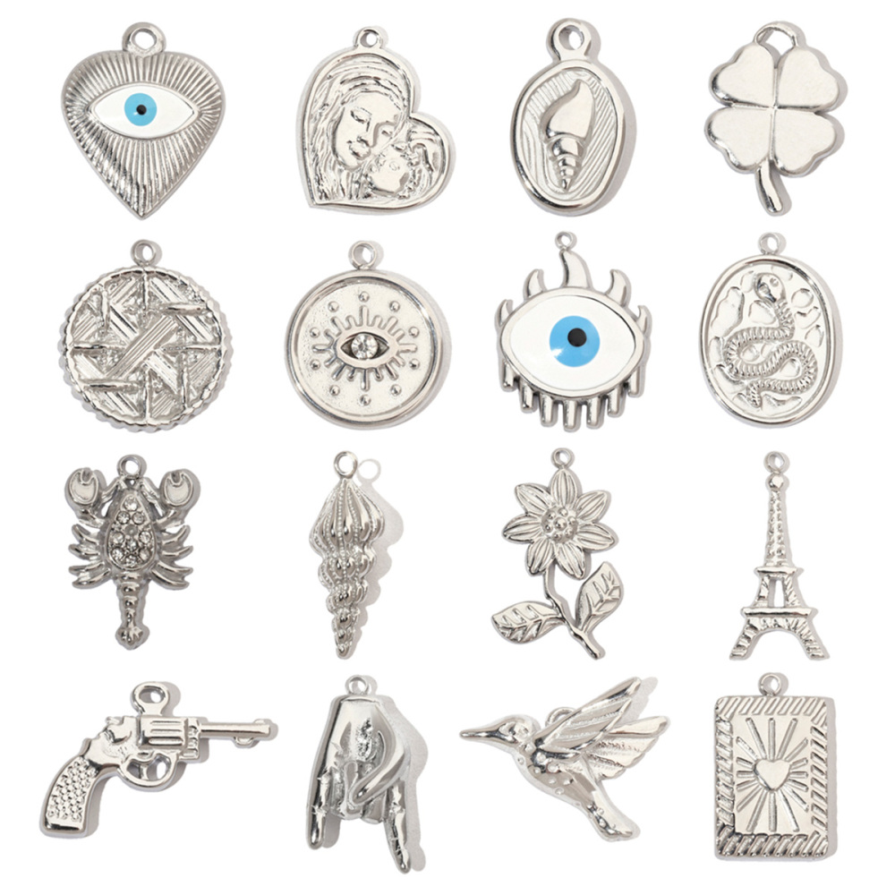 6pcs/pack Hummingbird Flower Stainless Steel Diy Charms Women Evil Eye Lobster Earring Necklace Making Conch Clover Snake Pendant