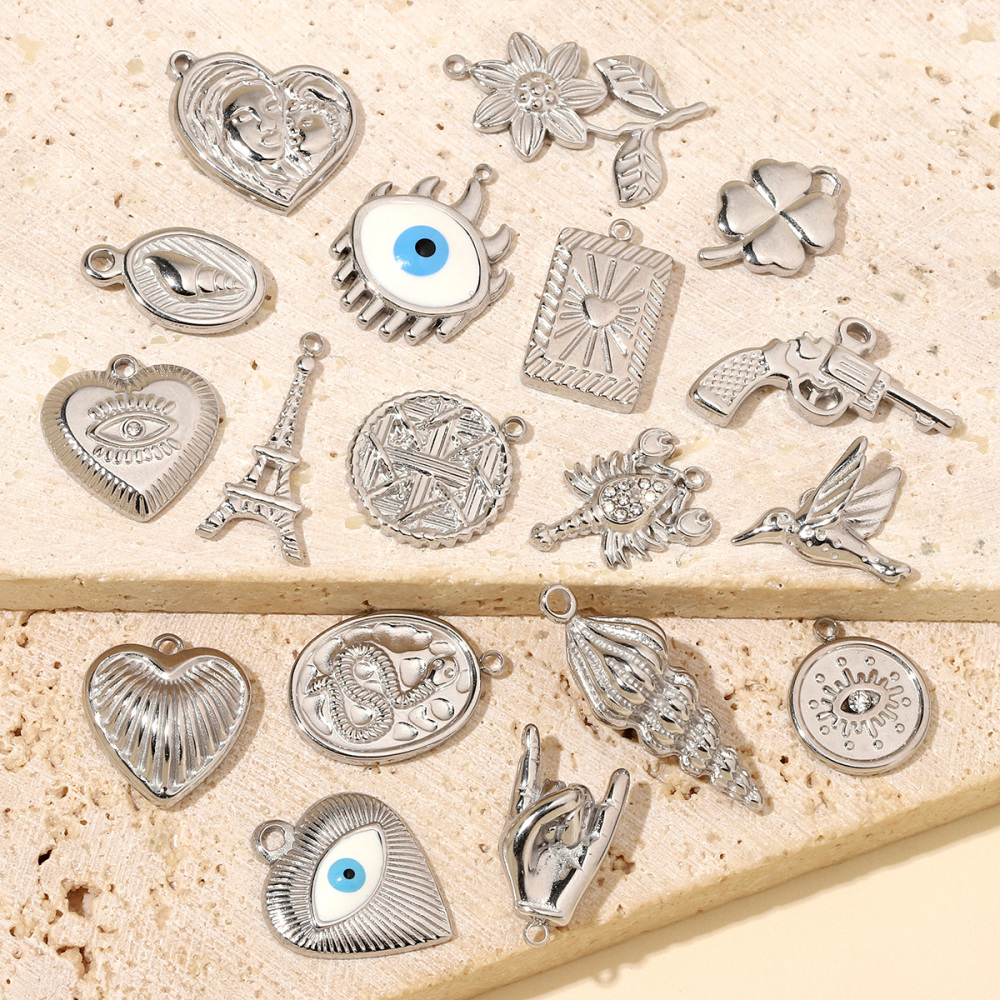 6pcs/pack Hummingbird Flower Stainless Steel Diy Charms Women Evil Eye Lobster Earring Necklace Making Conch Clover Snake Pendant