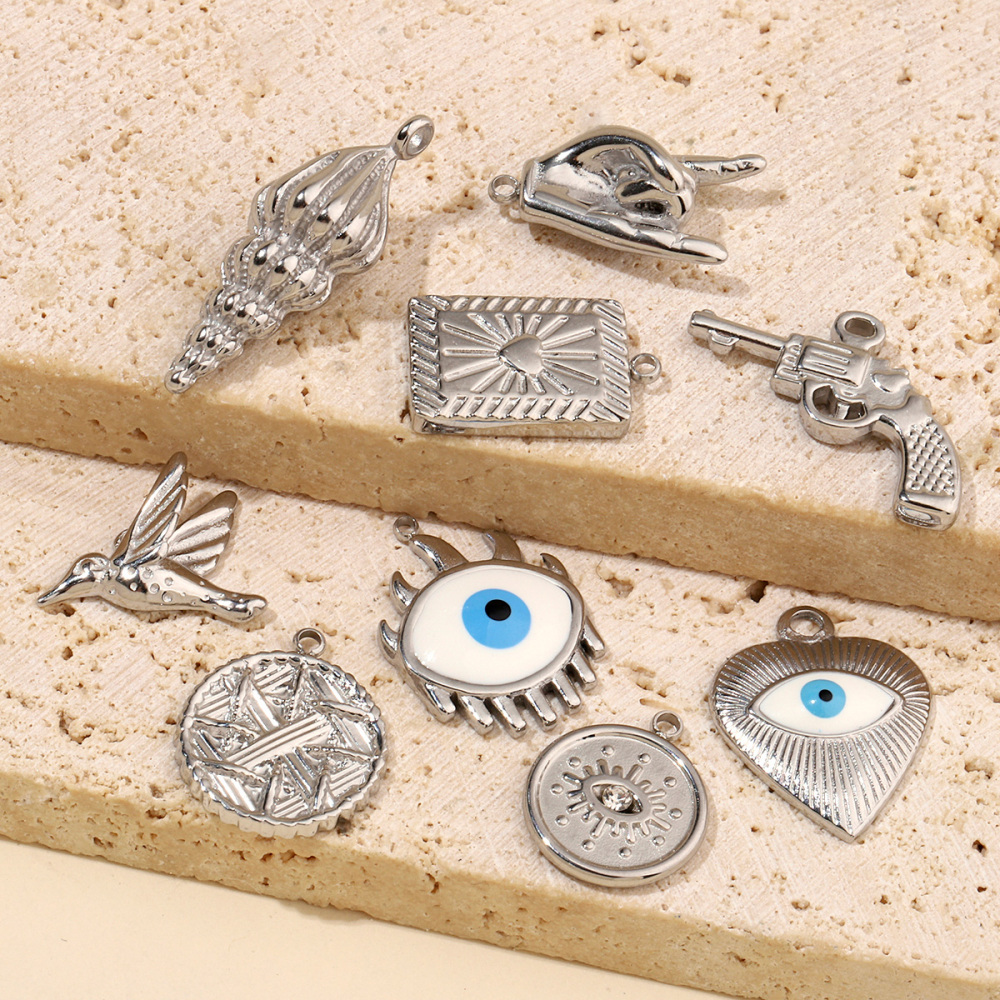 6pcs/pack Hummingbird Flower Stainless Steel Diy Charms Women Evil Eye Lobster Earring Necklace Making Conch Clover Snake Pendant