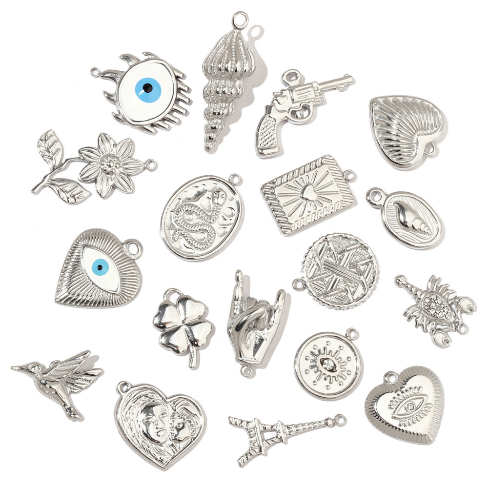 6pcs/pack Hummingbird Flower Stainless Steel Diy Charms Women Evil Eye Lobster Earring Necklace Making Conch Clover Snake Pendant