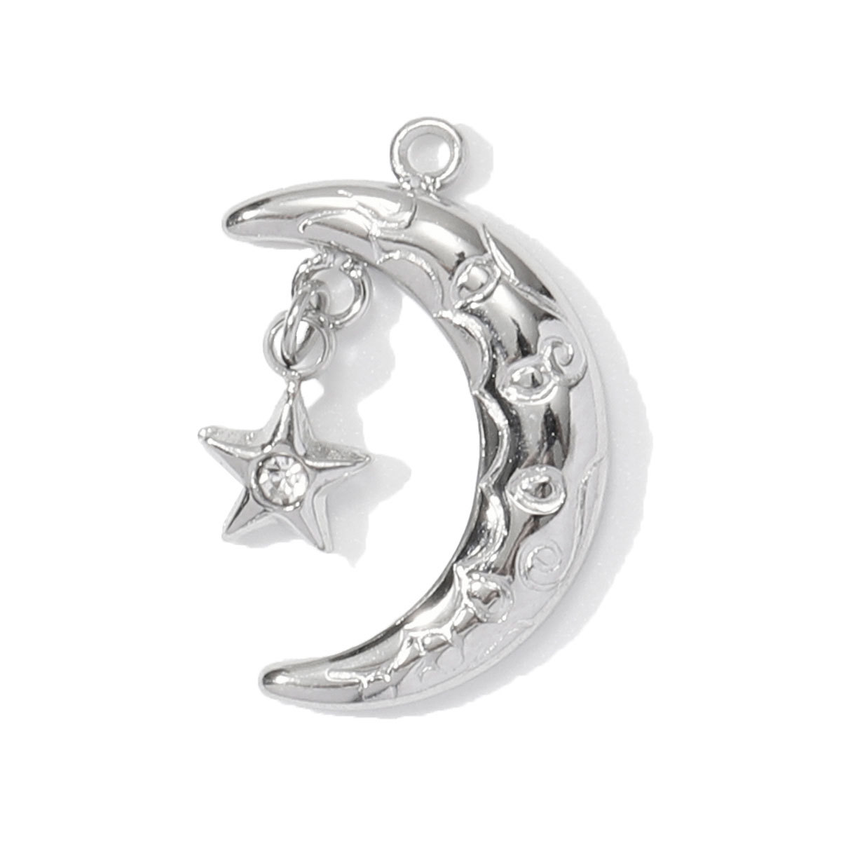 6pcs/pack French Stainless Steel Cresecent Moon Star Necklace Pendants Round Crystal Diy Charms Tennis Racket Jewelry Wholesale