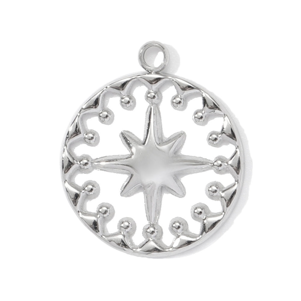 6pcs/pack French Stainless Steel Cresecent Moon Star Necklace Pendants Round Crystal Diy Charms Tennis Racket Jewelry Wholesale