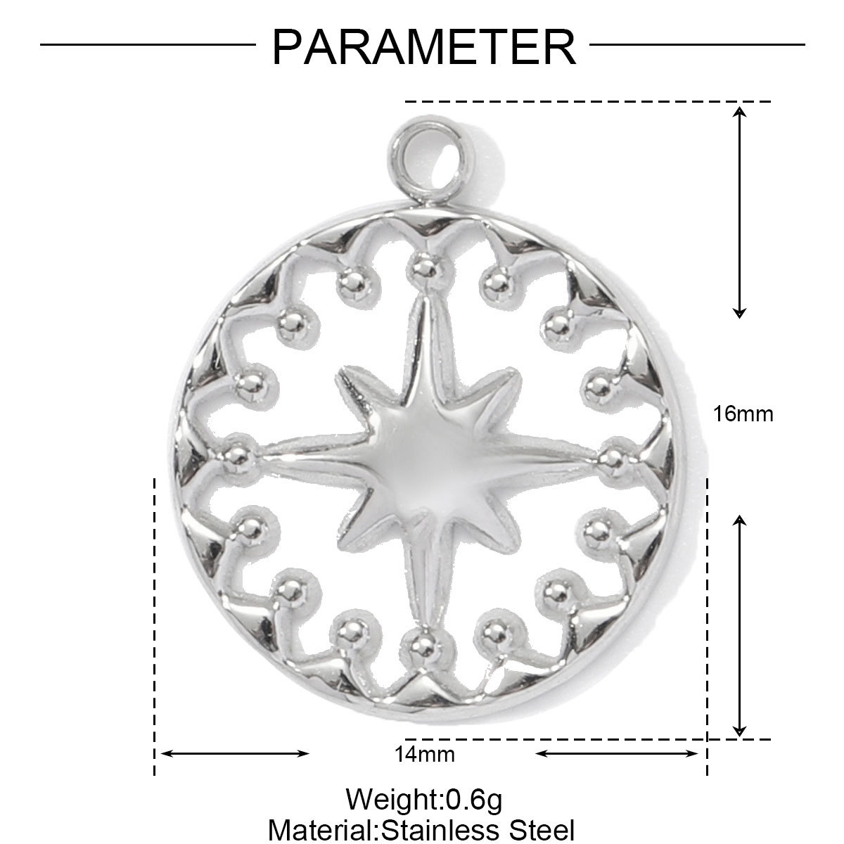 6pcs/pack French Stainless Steel Cresecent Moon Star Necklace Pendants Round Crystal Diy Charms Tennis Racket Jewelry Wholesale