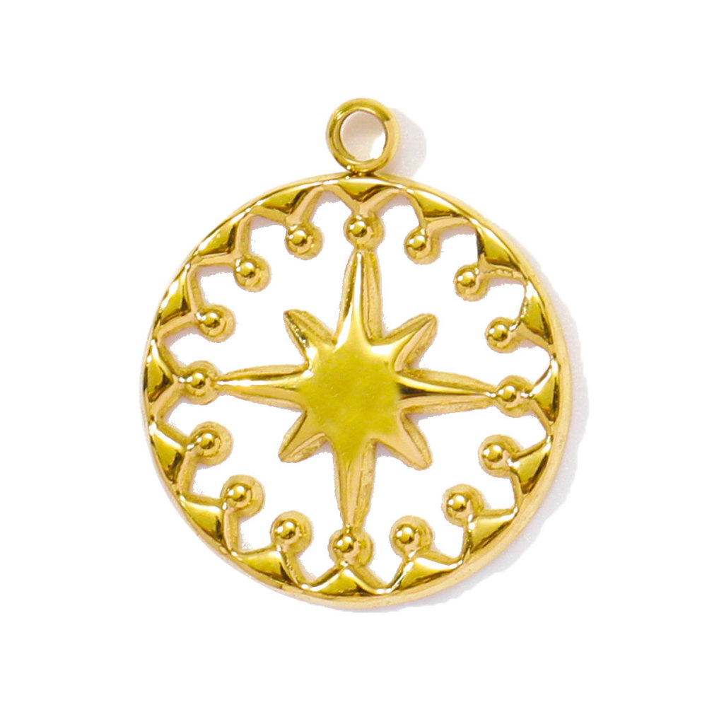 6pcs/pack French Stainless Steel Cresecent Moon Star Necklace Pendants Round Crystal Diy Charms Tennis Racket Jewelry Wholesale