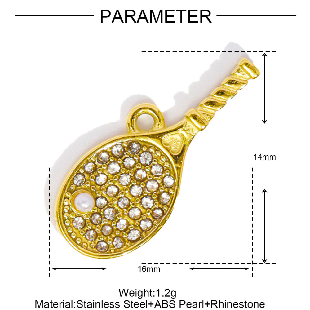 6pcs/pack French Stainless Steel Cresecent Moon Star Necklace Pendants Round Crystal Diy Charms Tennis Racket Jewelry Wholesale