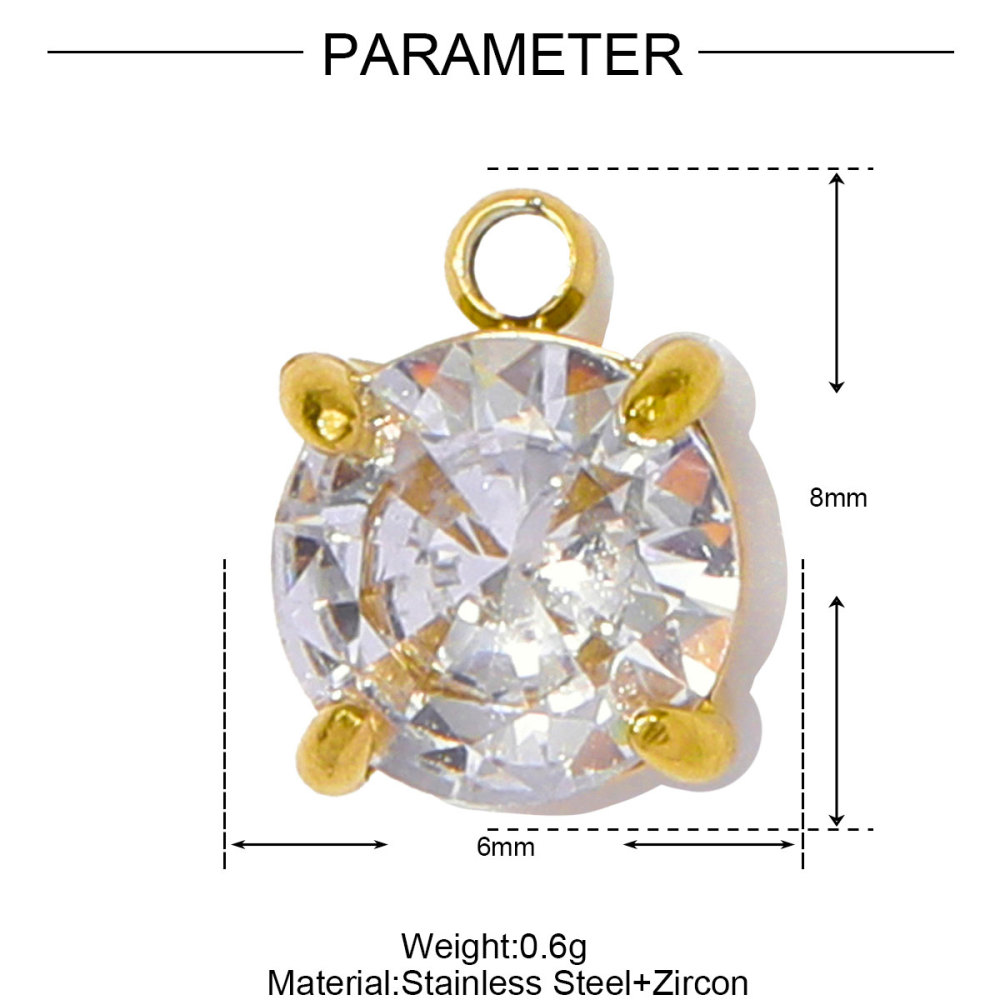 6pcs/pack French Stainless Steel Cresecent Moon Star Necklace Pendants Round Crystal Diy Charms Tennis Racket Jewelry Wholesale