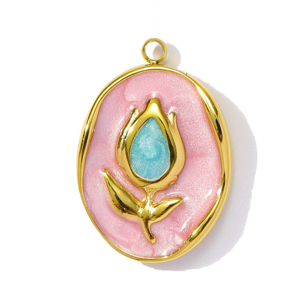 6pcs/pack Stainless Steel Enamel Monet Gardens Diy Charms Woman Tulips Flower Necklace Pendants Baby Foot Jewelry Wholesale