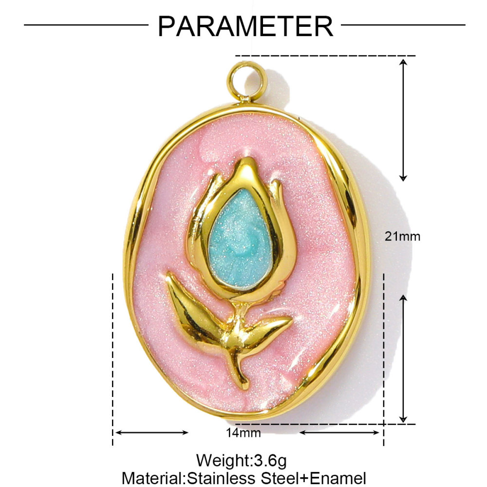 6pcs/pack Stainless Steel Enamel Monet Gardens Diy Charms Woman Tulips Flower Necklace Pendants Baby Foot Jewelry Wholesale