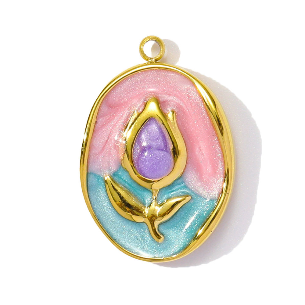 6pcs/pack Stainless Steel Enamel Monet Gardens Diy Charms Woman Tulips Flower Necklace Pendants Baby Foot Jewelry Wholesale