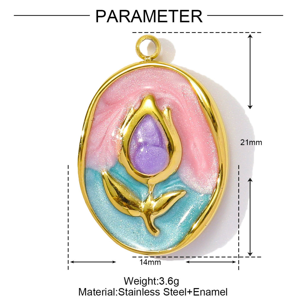 6pcs/pack Stainless Steel Enamel Monet Gardens Diy Charms Woman Tulips Flower Necklace Pendants Baby Foot Jewelry Wholesale