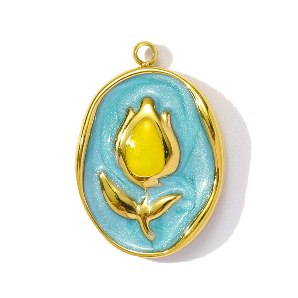 6pcs/pack Stainless Steel Enamel Monet Gardens Diy Charms Woman Tulips Flower Necklace Pendants Baby Foot Jewelry Wholesale