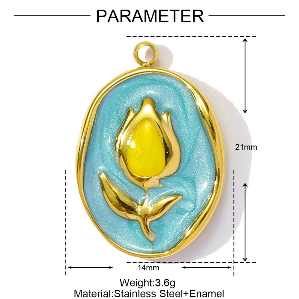 6pcs/pack Stainless Steel Enamel Monet Gardens Diy Charms Woman Tulips Flower Necklace Pendants Baby Foot Jewelry Wholesale