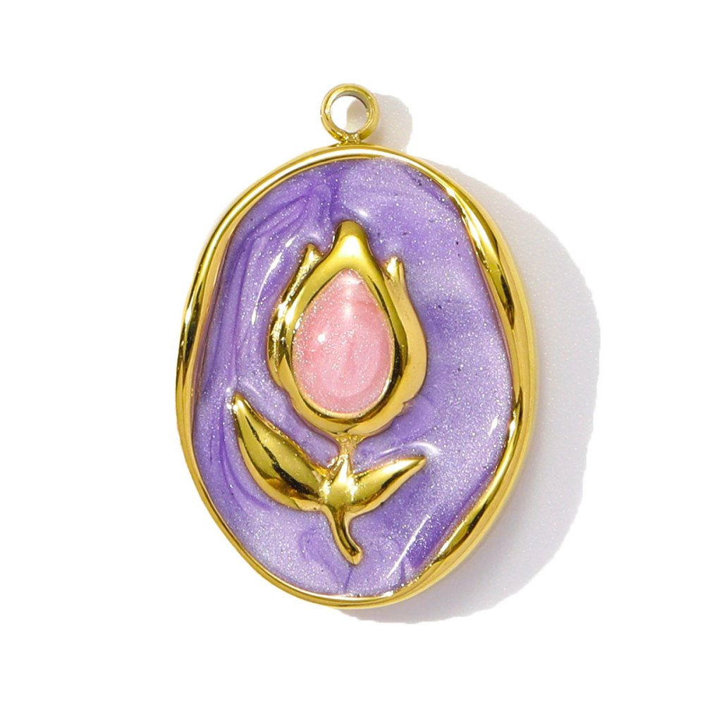 6pcs/pack Stainless Steel Enamel Monet Gardens Diy Charms Woman Tulips Flower Necklace Pendants Baby Foot Jewelry Wholesale