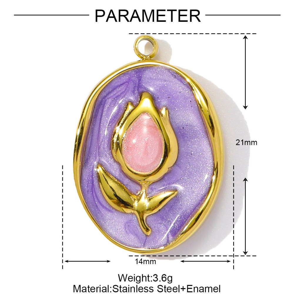 6pcs/pack Stainless Steel Enamel Monet Gardens Diy Charms Woman Tulips Flower Necklace Pendants Baby Foot Jewelry Wholesale