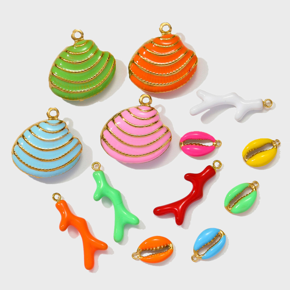 6pcs/pack Stainless Steel Enamel Coral Diy Earring Charms Woman Conch Shell Necklace Pendants Colorful Jewelry Wholesale