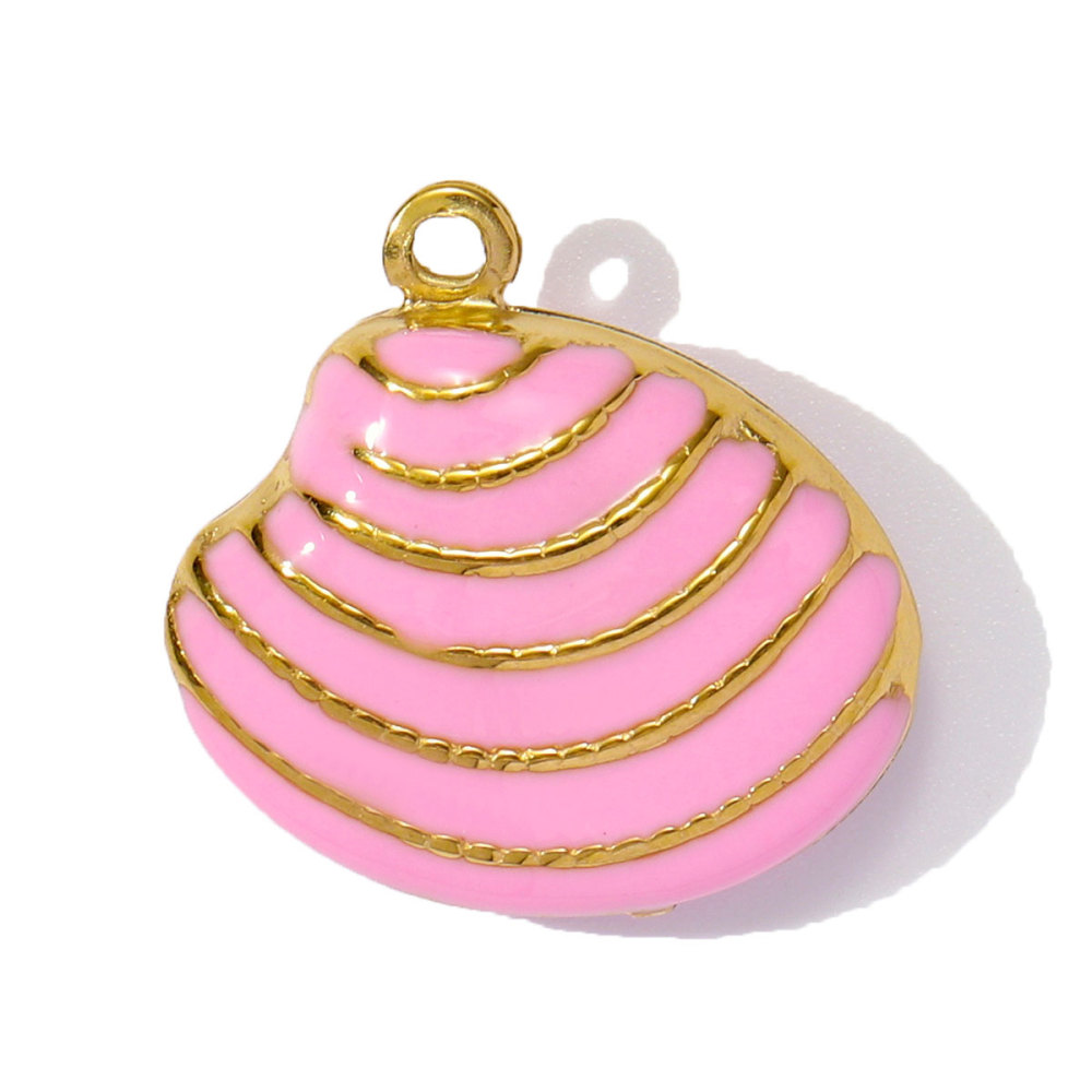 6pcs/pack Stainless Steel Enamel Coral Diy Earring Charms Woman Conch Shell Necklace Pendants Colorful Jewelry Wholesale