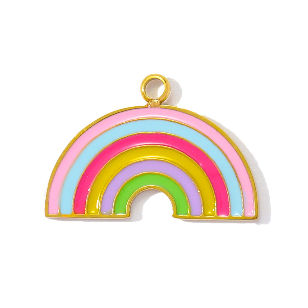 6pcs/pack Stainless Steel Enamel Plam Sun Diy Charms Woman Rainbow Flip Flops Necklace Pendants Fish Heart Jewelry Wholesale